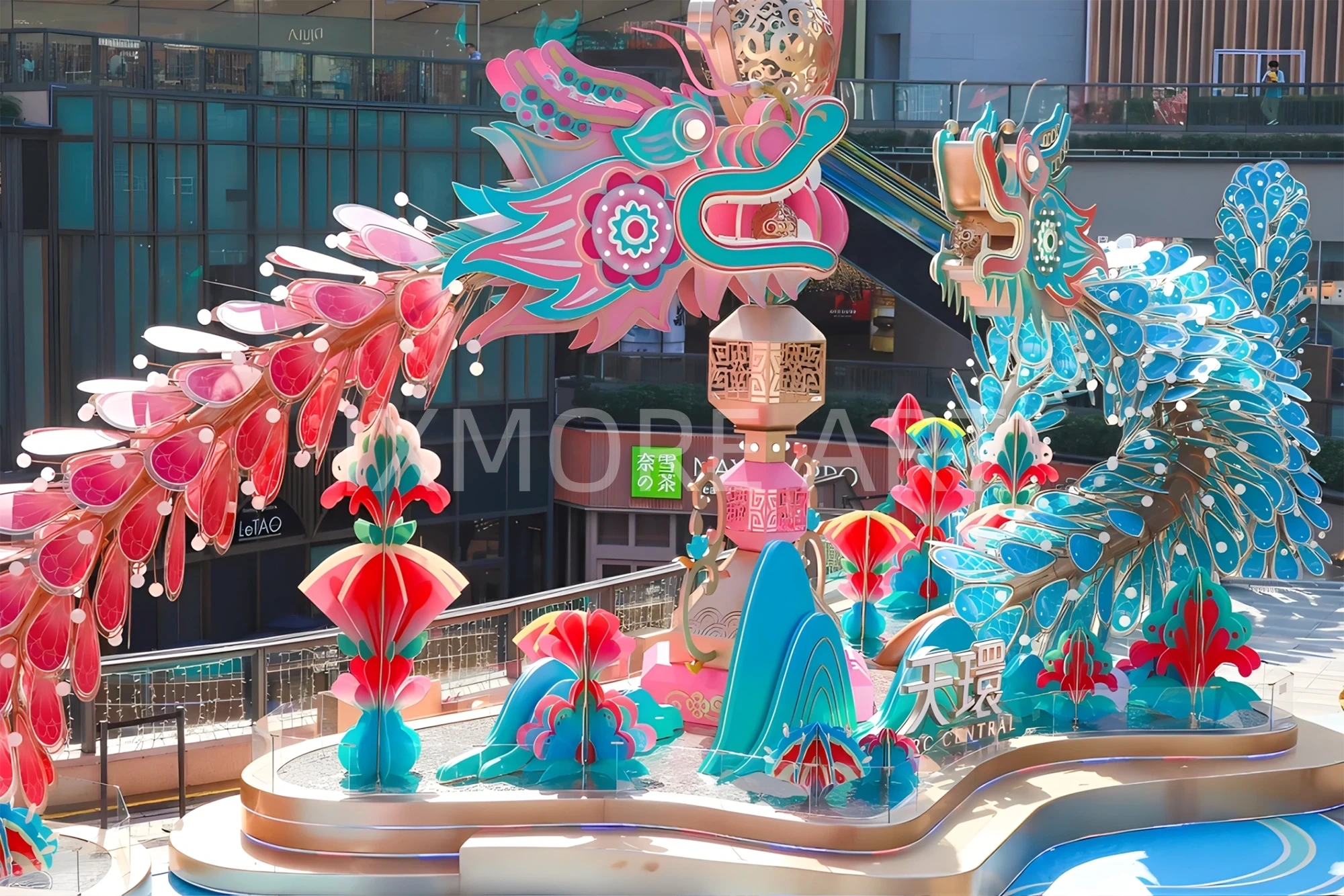 Custom stainless steel interactive light art installation for public plaza, dynamic LED sculpture with photo-taking feature, factory direct custom made for Tianhe Plaza(7)