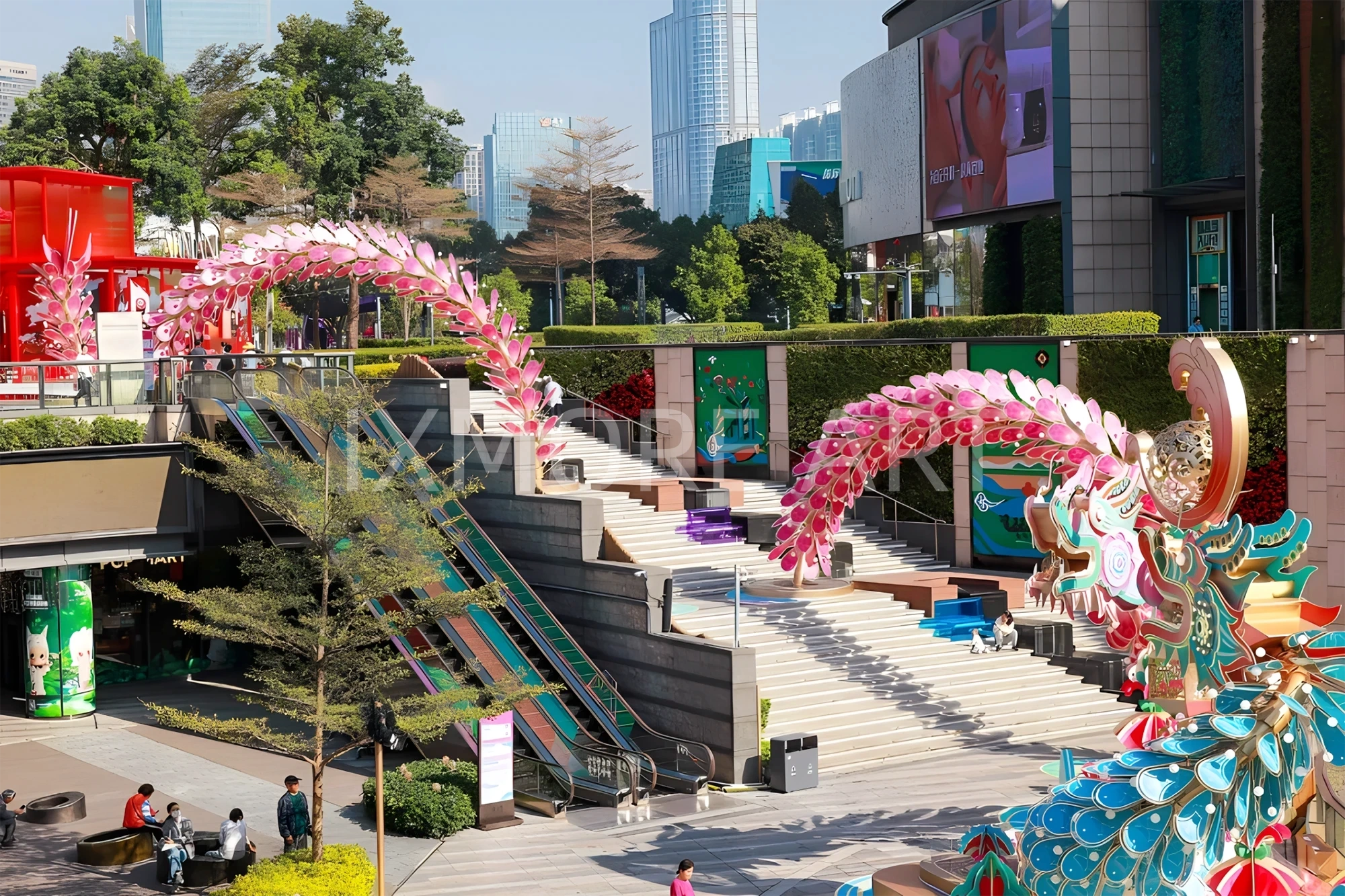 Custom stainless steel interactive light art installation for public plaza, dynamic LED sculpture with photo-taking feature, factory direct custom made for Tianhe Plaza(8)