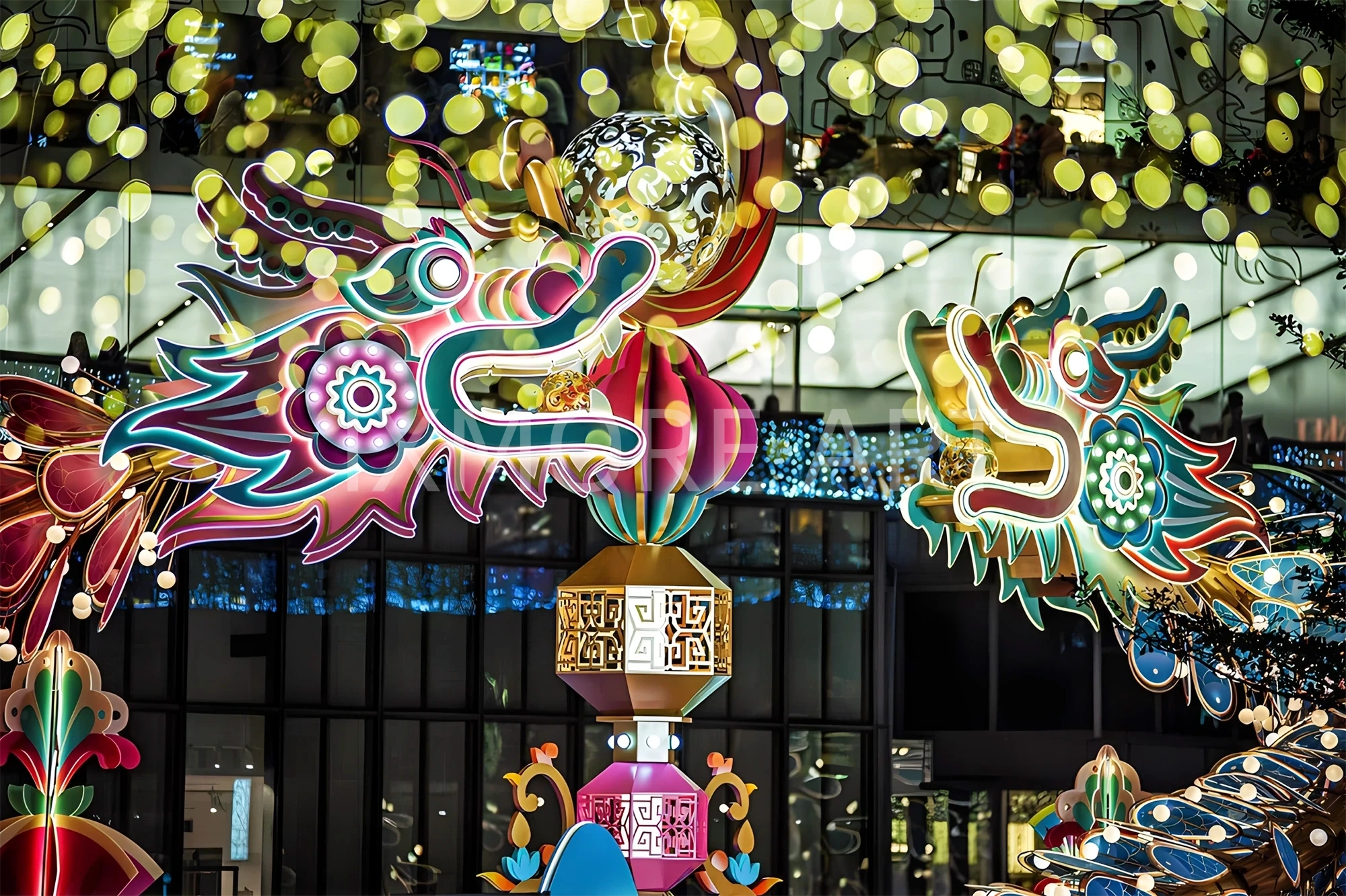 Custom stainless steel interactive light art installation for public plaza, dynamic LED sculpture with photo-taking feature, factory direct custom made for Tianhe Plaza(9)