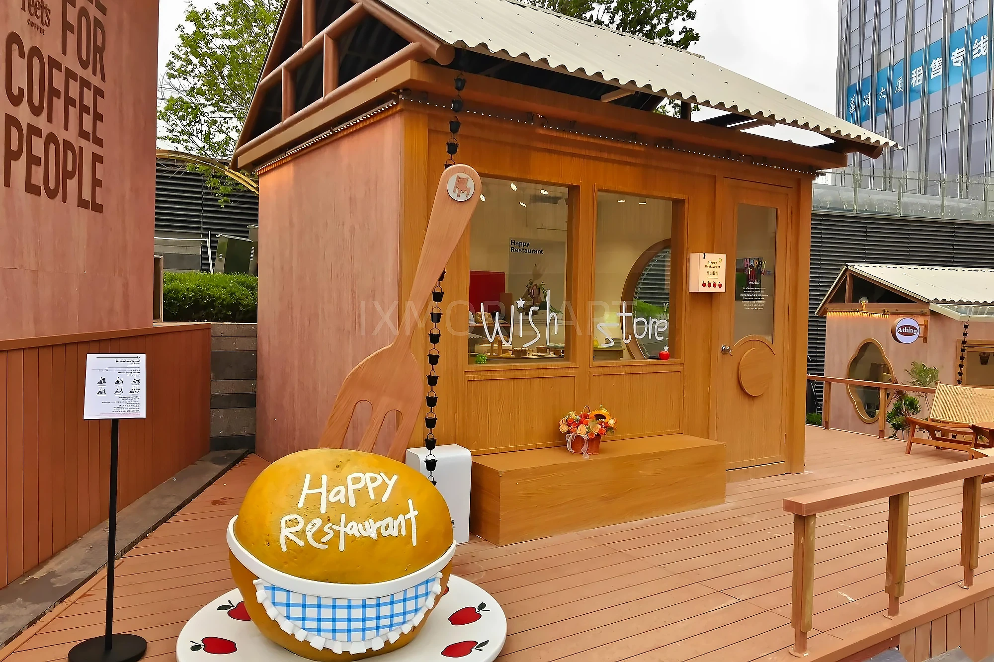 Custom immersive commercial courtyard street scene props handmade by art installation fabrication factory(7)