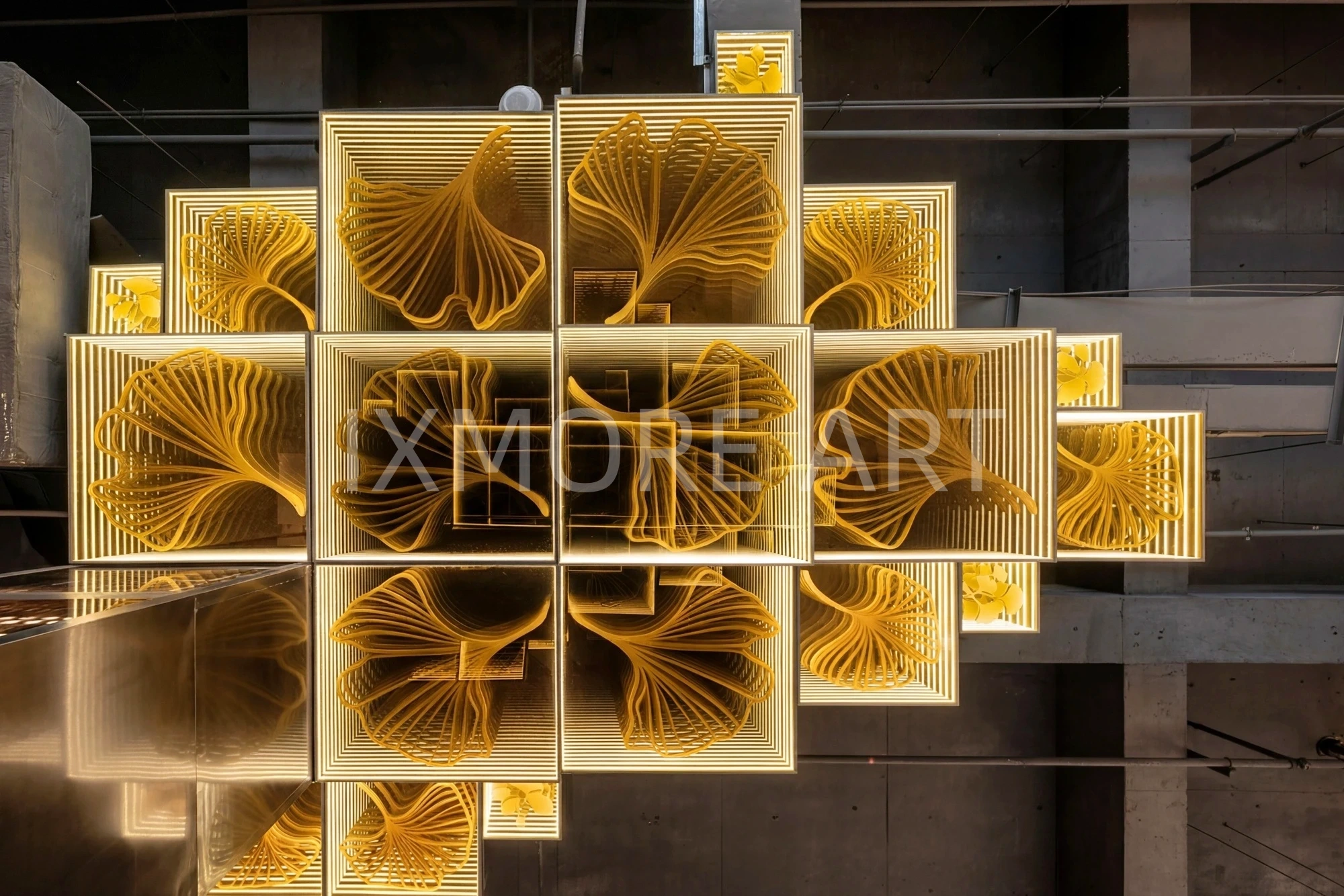 Close-up custom interactive art installation, Wuhan mall decor props with professional lighting design(13)