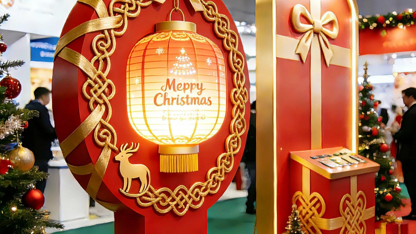 Metal framework providing structural support and wind resistance for a large-scale mall Christmas installation