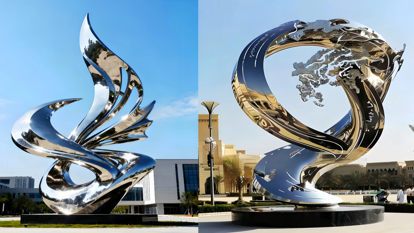 Outdoor stainless steel installation with weather-resistant surface treatment and polished welds